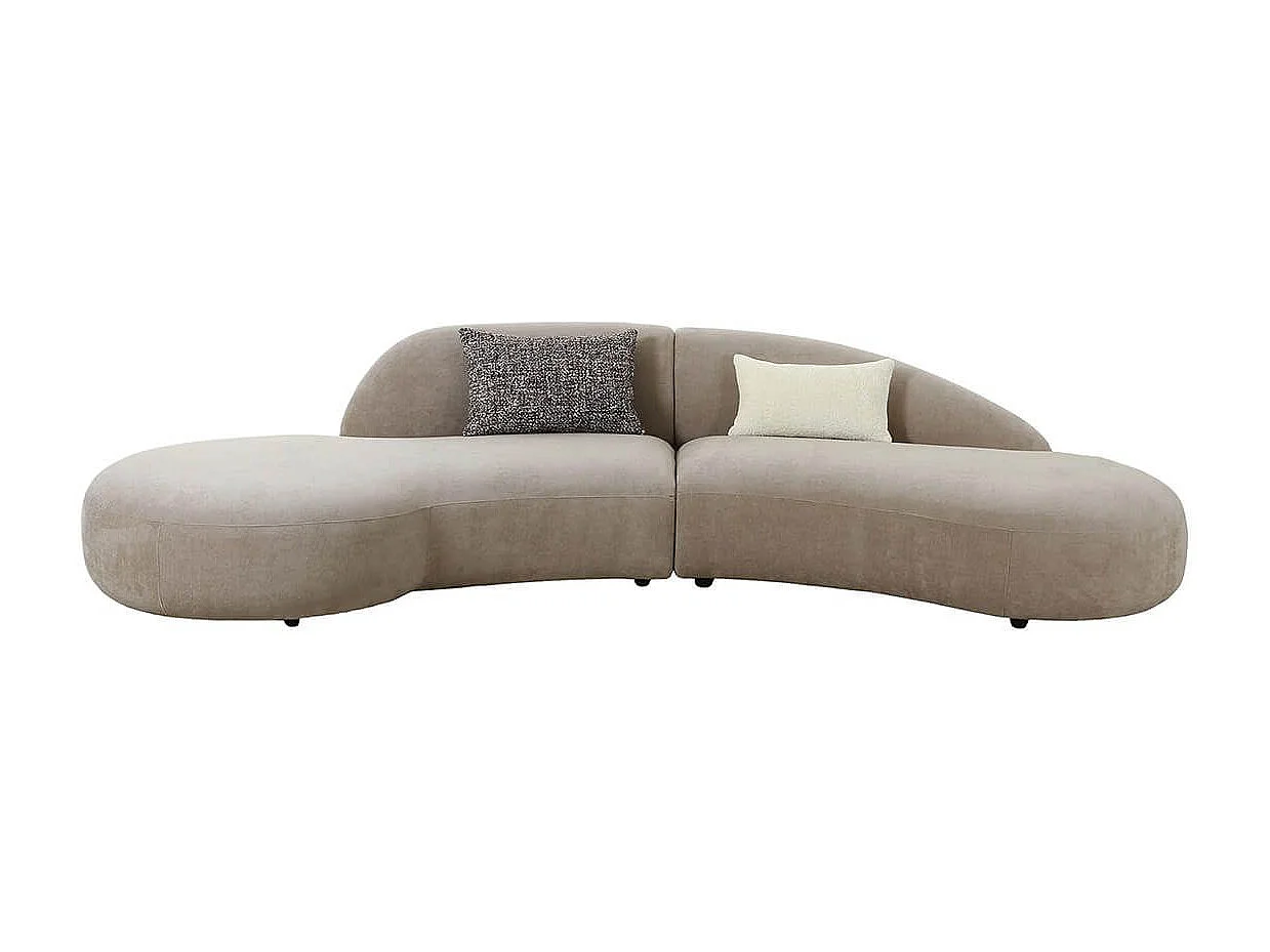 GONDAL - Canapé d'angle Arrondi Tissu Beige avec 2 Coussins Déco