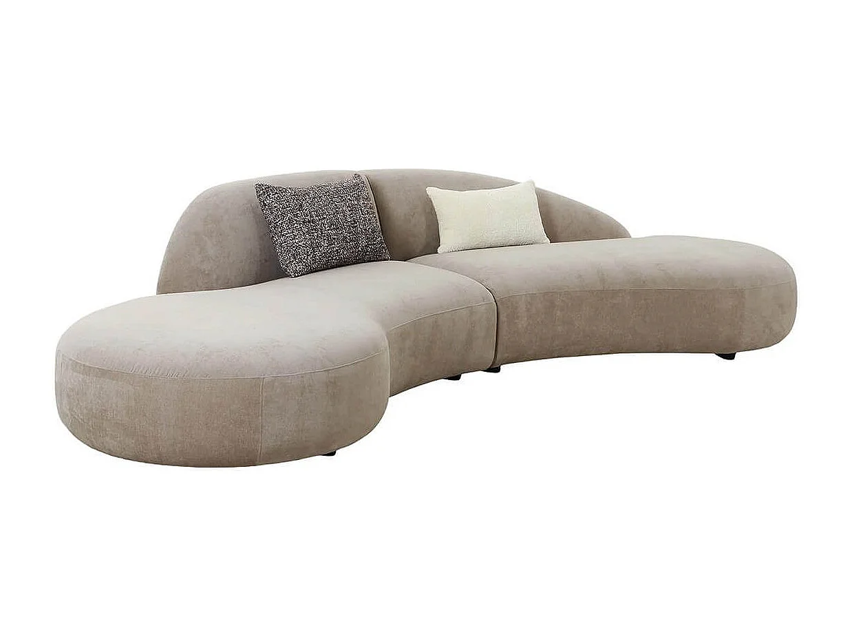 GONDAL - Canapé d'angle Arrondi Tissu Beige avec 2 Coussins Déco