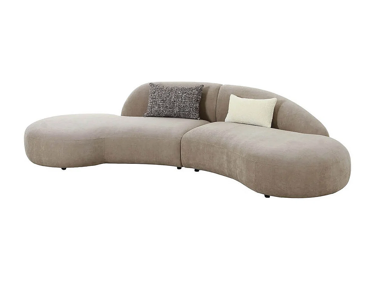 GONDAL - Canapé d'angle Arrondi Tissu Beige avec 2 Coussins Déco