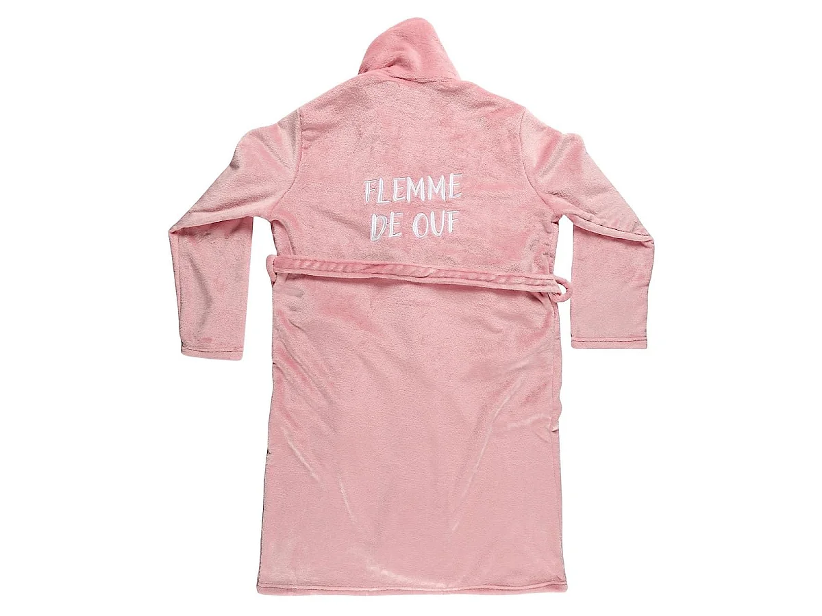 Robe de chambre sherpa rose pour femme avec broderie "femme de ouf"