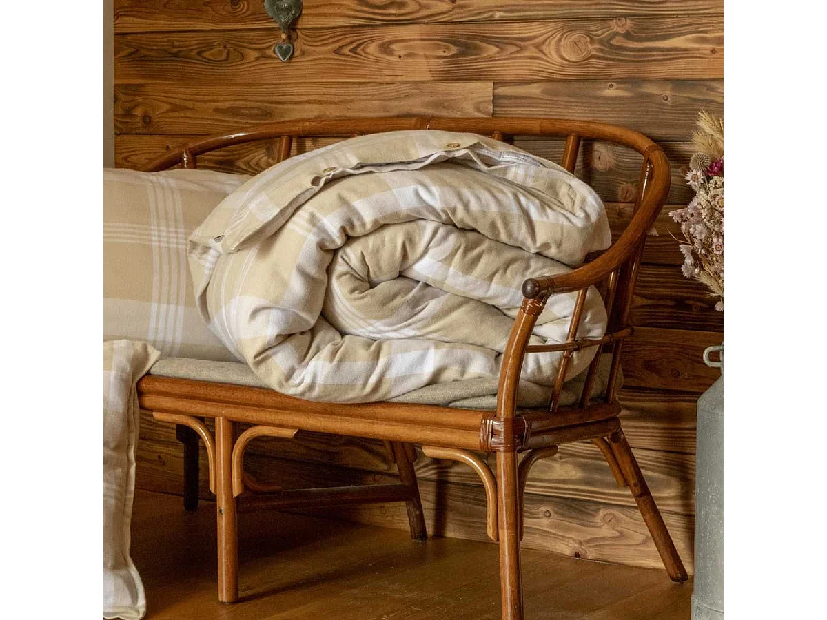 Housse de couette 240x220cm  en flanelle de coton à carreaux marron et bleu - HILDAS