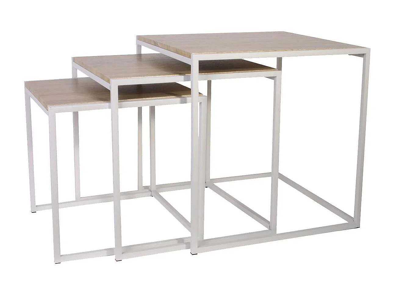 Lot de 3 Tables Gigognes Carrées Effet Bois et Métal Blanc - SCHWET