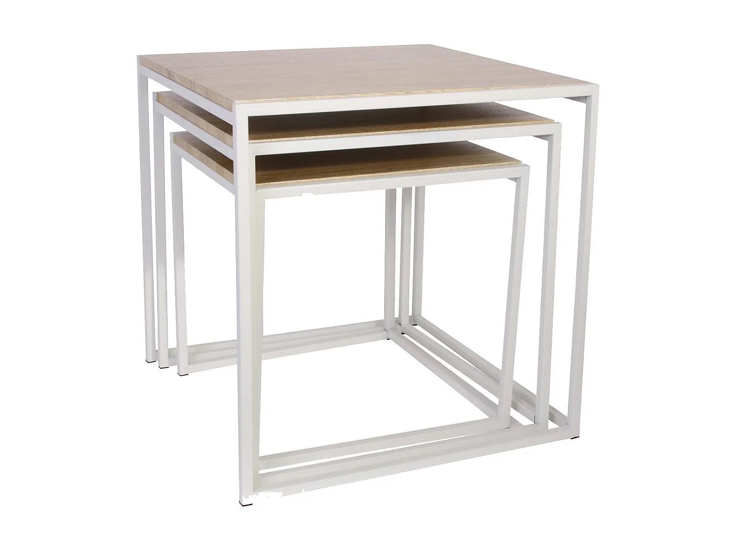Lot de 3 Tables Gigognes Carrées Effet Bois et Métal Blanc - SCHWET
