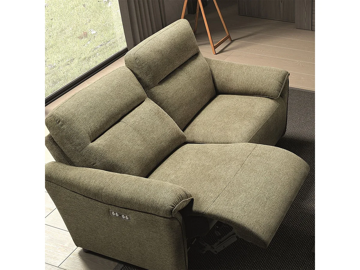 MAZARO - Canapés 3 Places Relax Electrique + 2 Places Fixe Tissu Vert Chiné