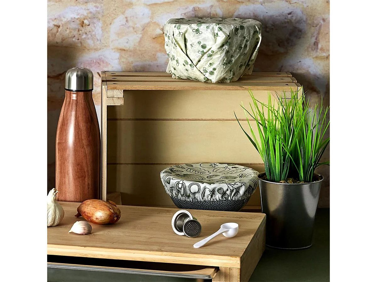 Pack 3 x 3 Couvercles Souples en Coton Réutilisables Motif Légumes - GUMMY