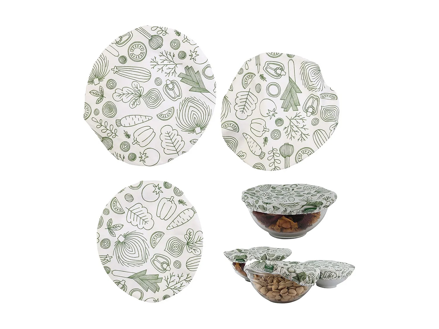 Pack 3 x 3 Couvercles Souples en Coton Réutilisables Motif Légumes - GUMMY