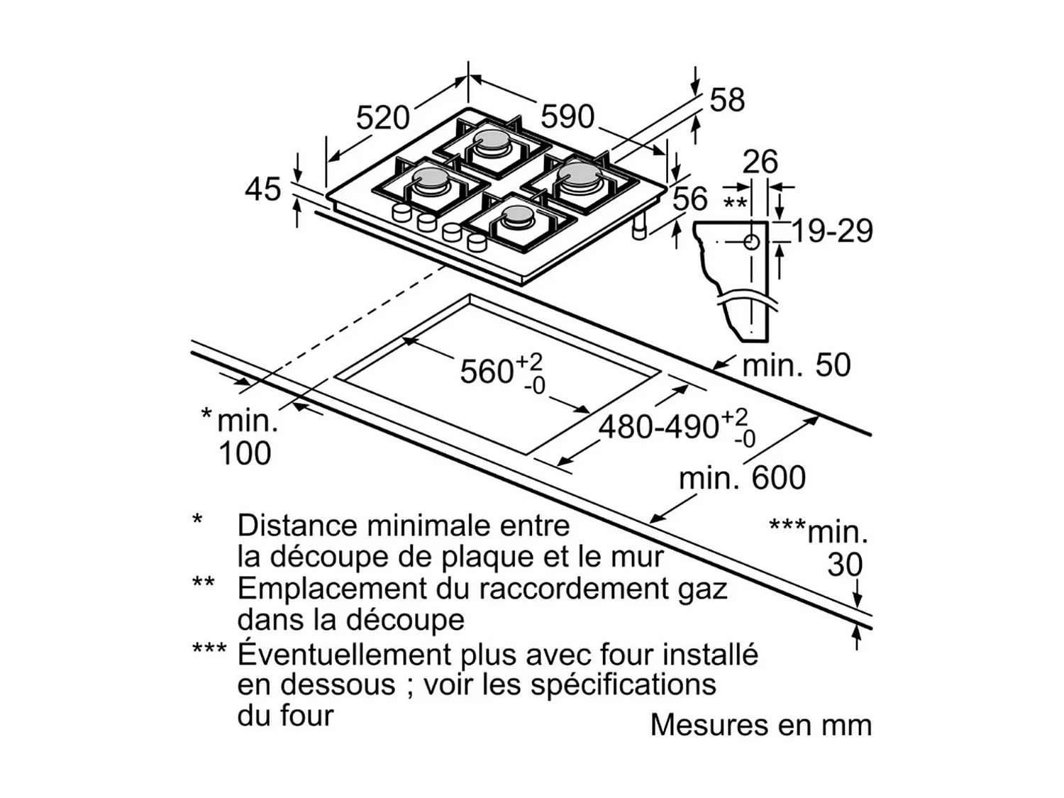 Neff Table de cuisson à gaz 59cm 4 feux noir 7500w noir - T26PIP4S0