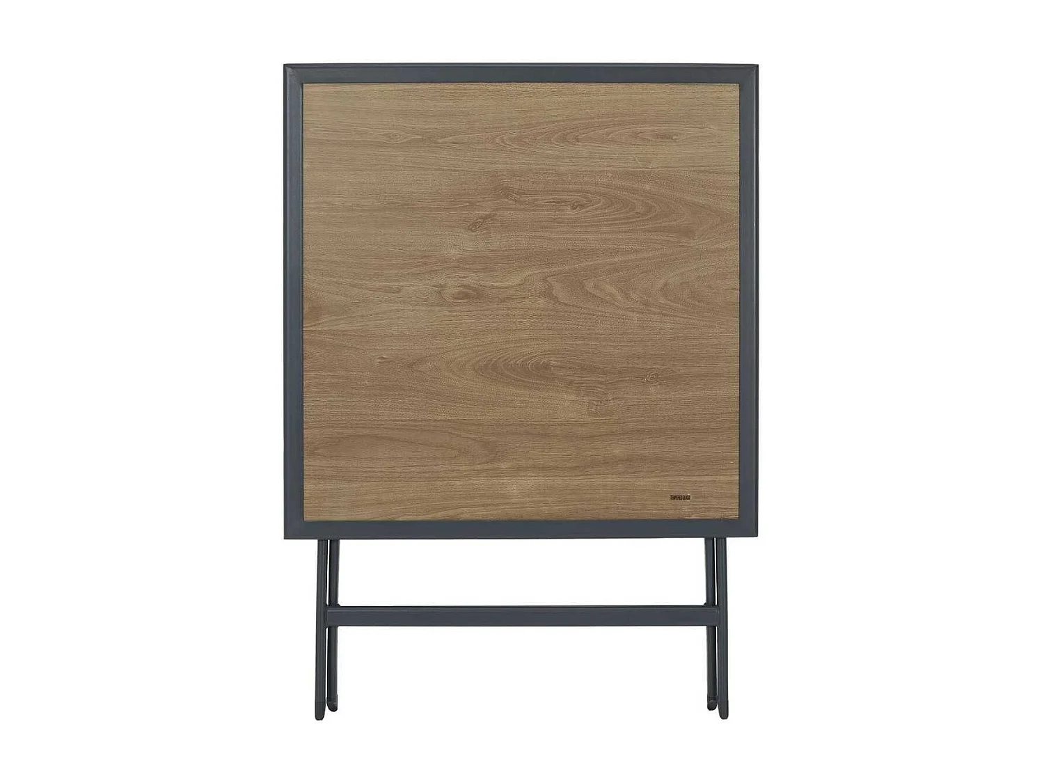 Table pliante métal laqué gris et plateau en verre trempé effet bois - BAHIANA