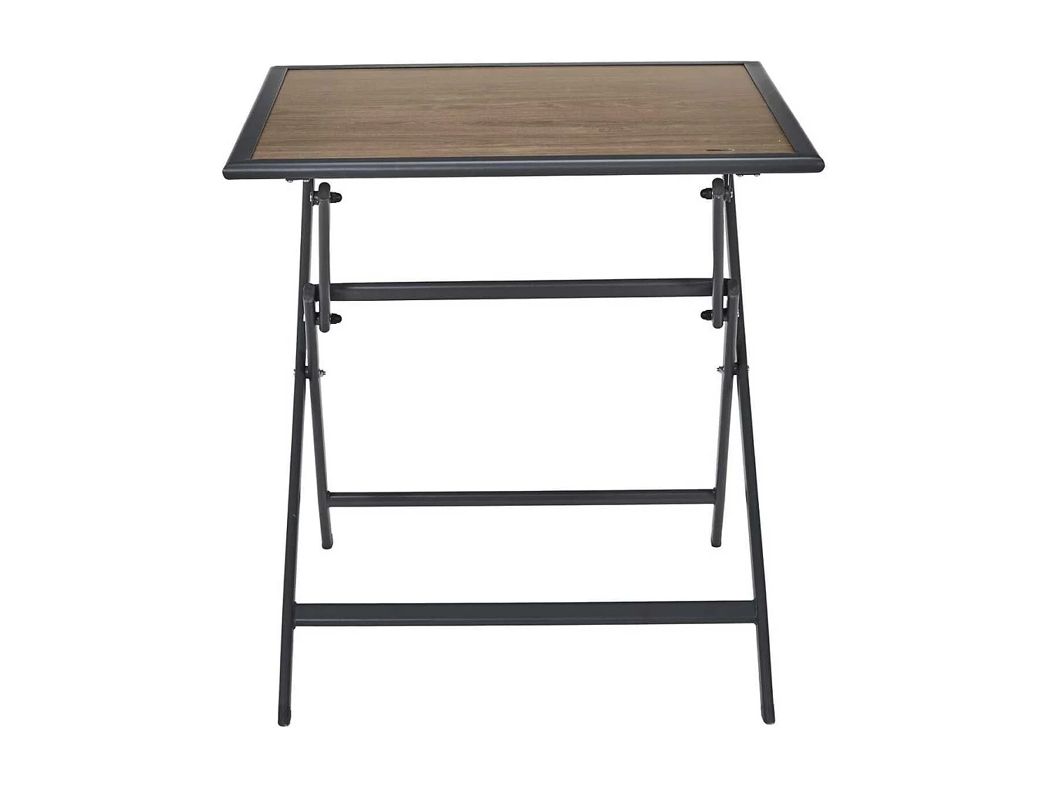 Table pliante métal laqué gris et plateau en verre trempé effet bois - BAHIANA