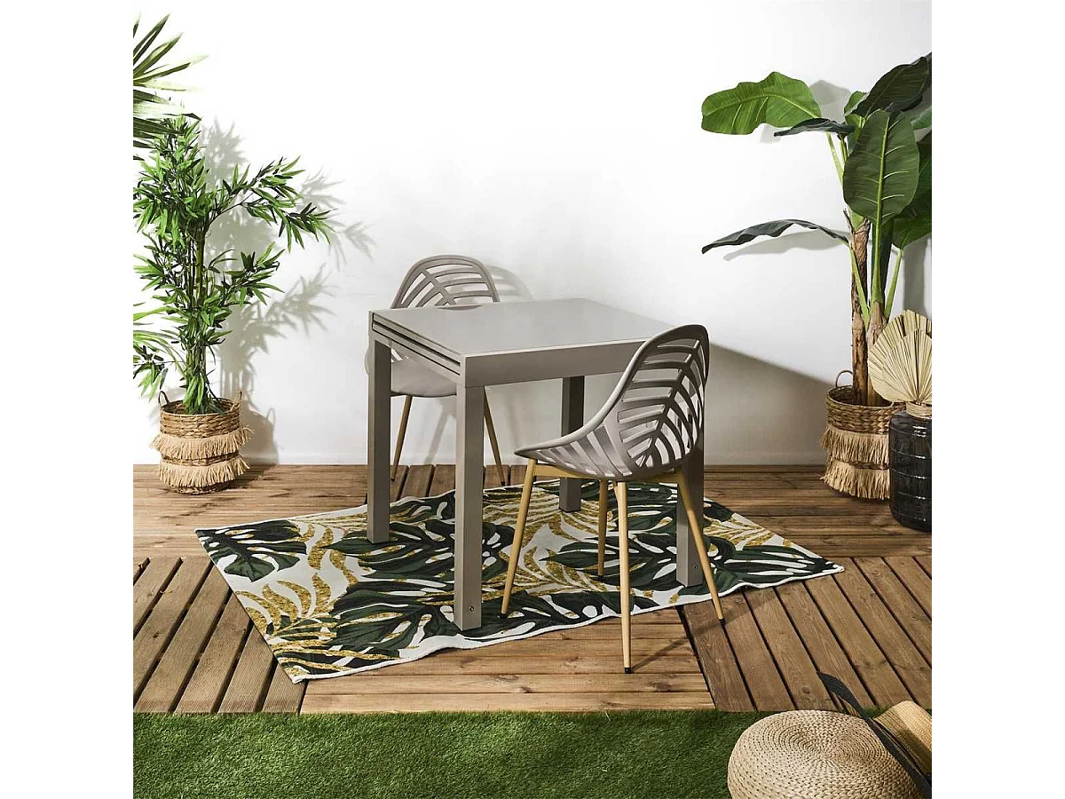 Table de jardin extensible 80x80/160 en aluminium beige et plateau en verre trempé - ARIUS