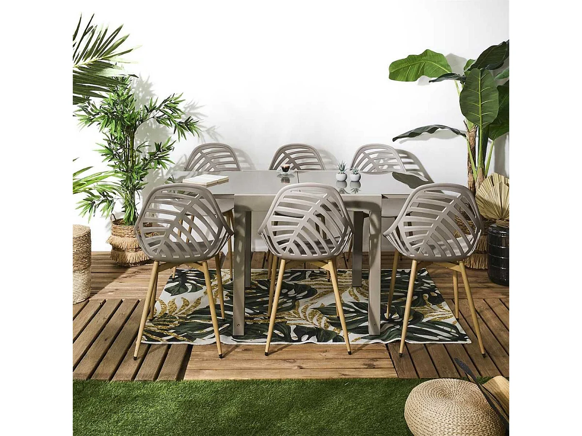 Table de jardin extensible 80x80/160 en aluminium beige et plateau en verre trempé - ARIUS