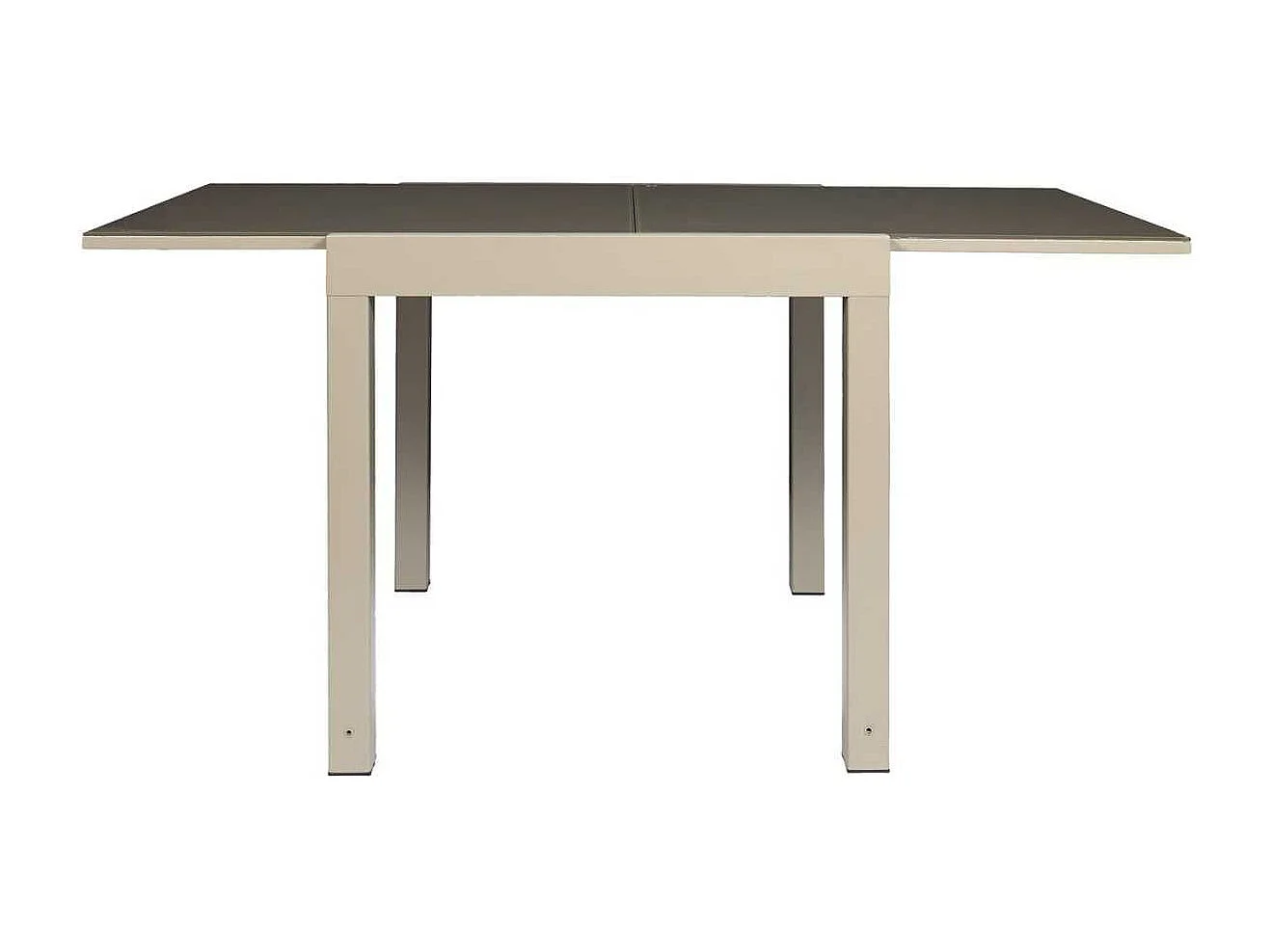 Table de jardin extensible 80x80/160 en aluminium beige et plateau en verre trempé - ARIUS