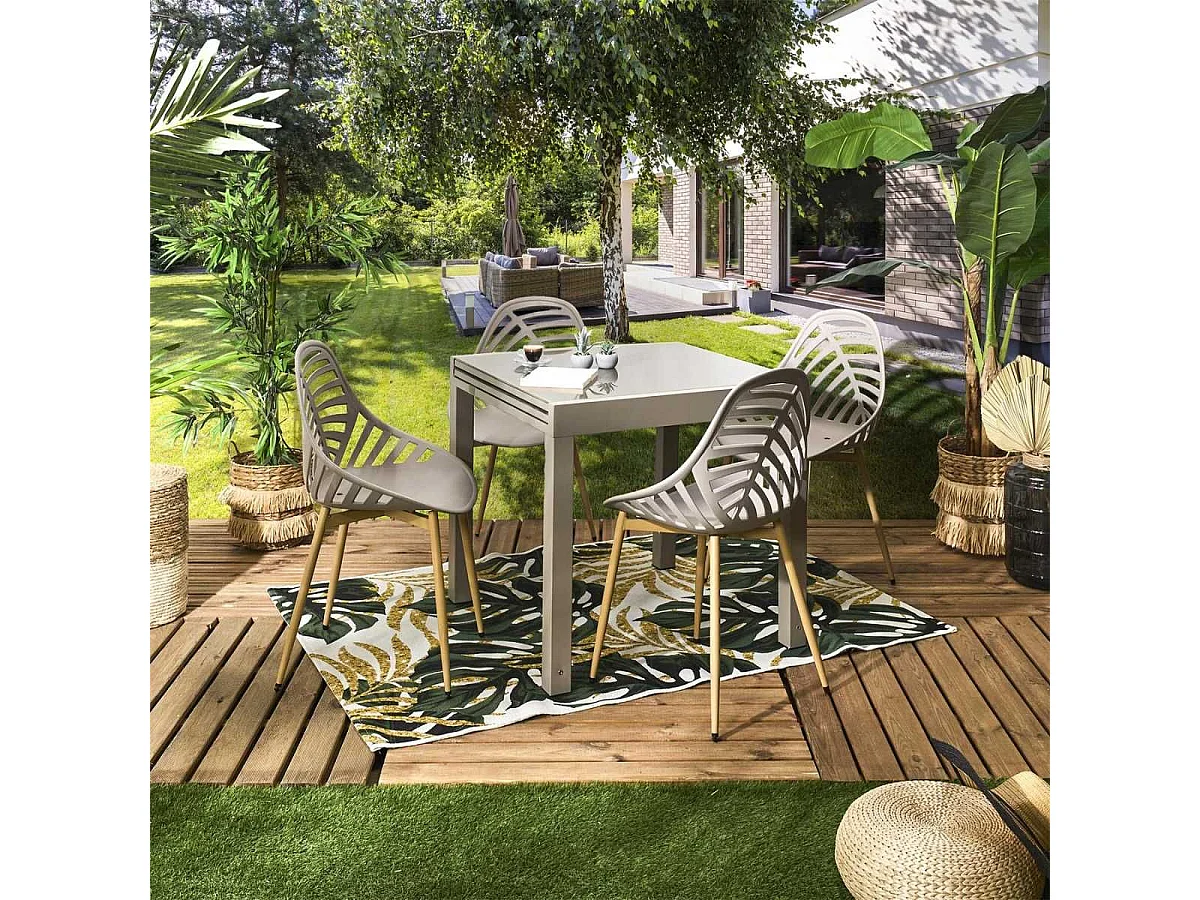 Table de jardin extensible 80x80/160 en aluminium beige et plateau en verre trempé - ARIUS