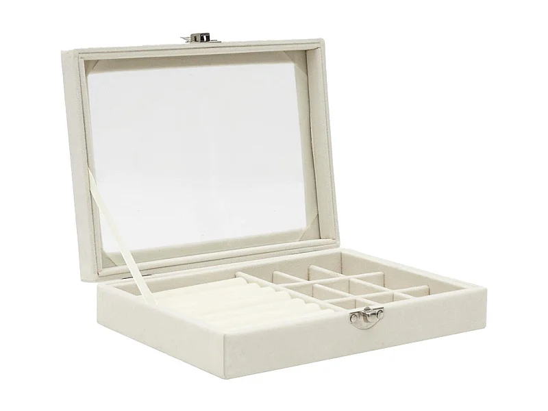 Boîte à bijoux crème intérieur feutrine et couvercle transparent