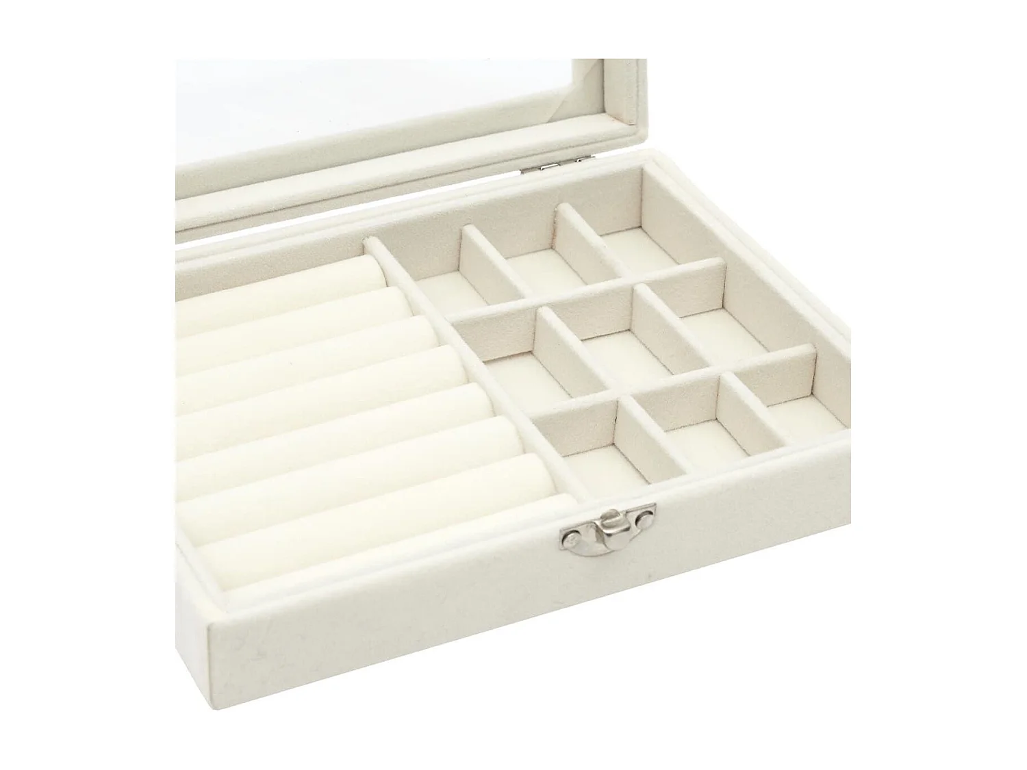 Boîte à bijoux crème intérieur feutrine et couvercle transparent