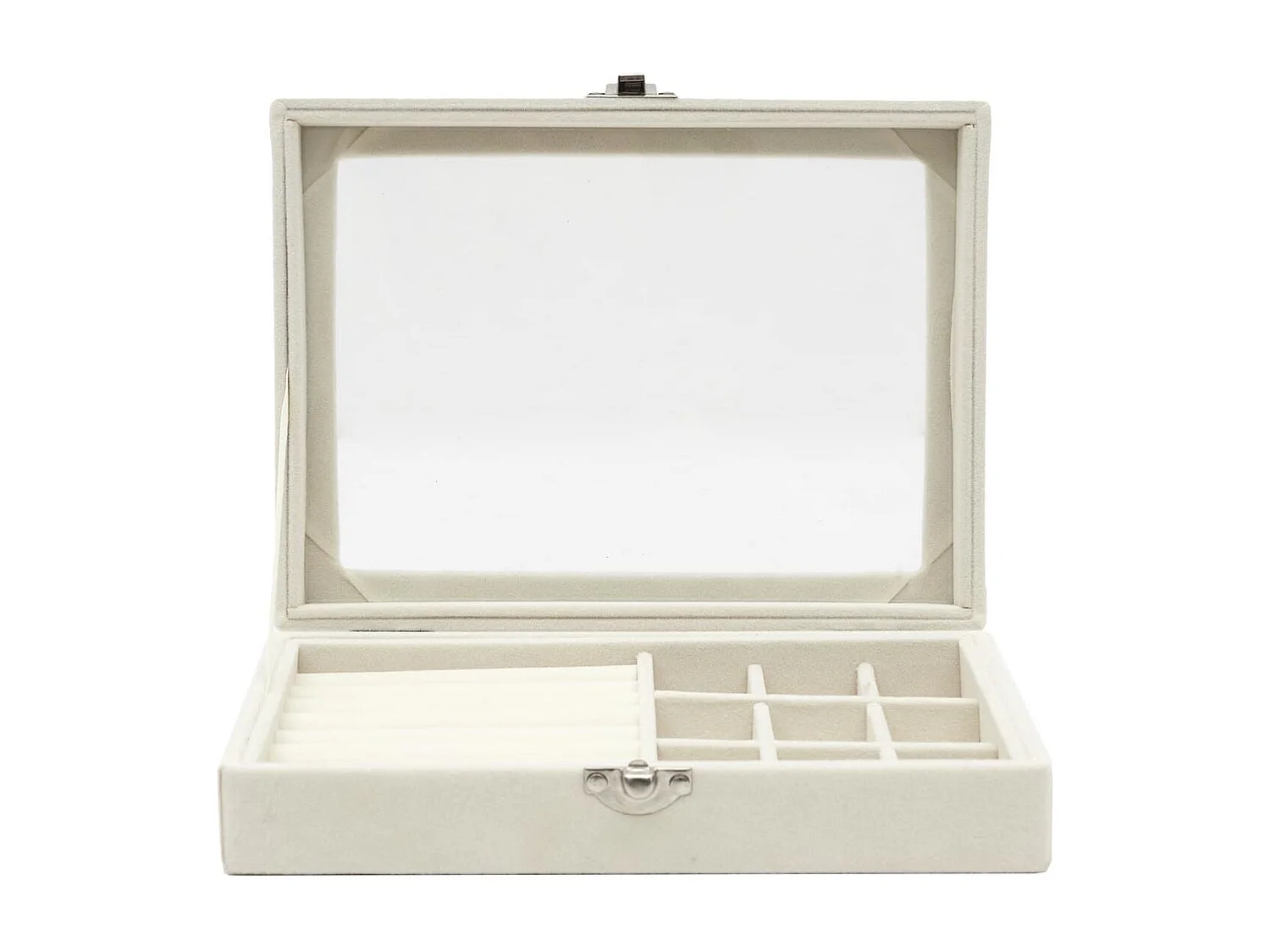 Boîte à bijoux crème intérieur feutrine et couvercle transparent