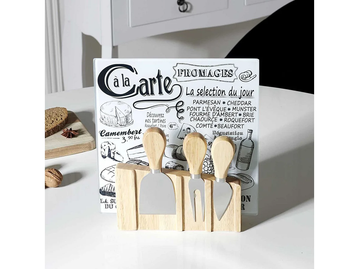 Set Planche à Fromage + 3 Ustensiles Aimantés avec Support Bois - FAMOSO