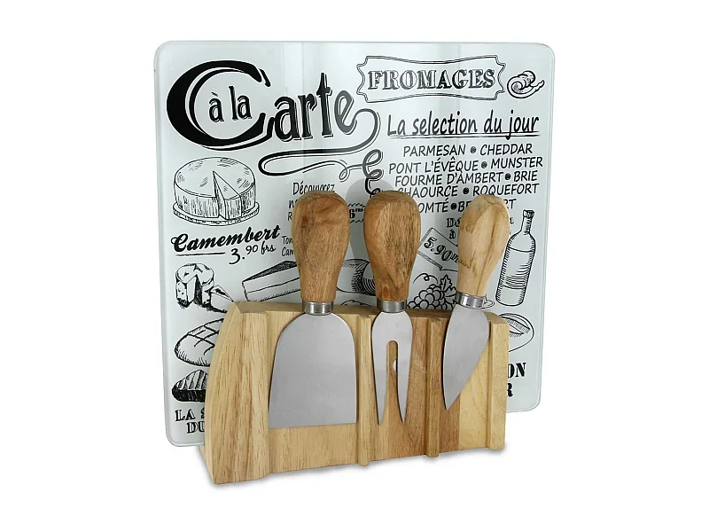Set Planche à Fromage + 3 Ustensiles Aimantés avec Support Bois - FAMOSO