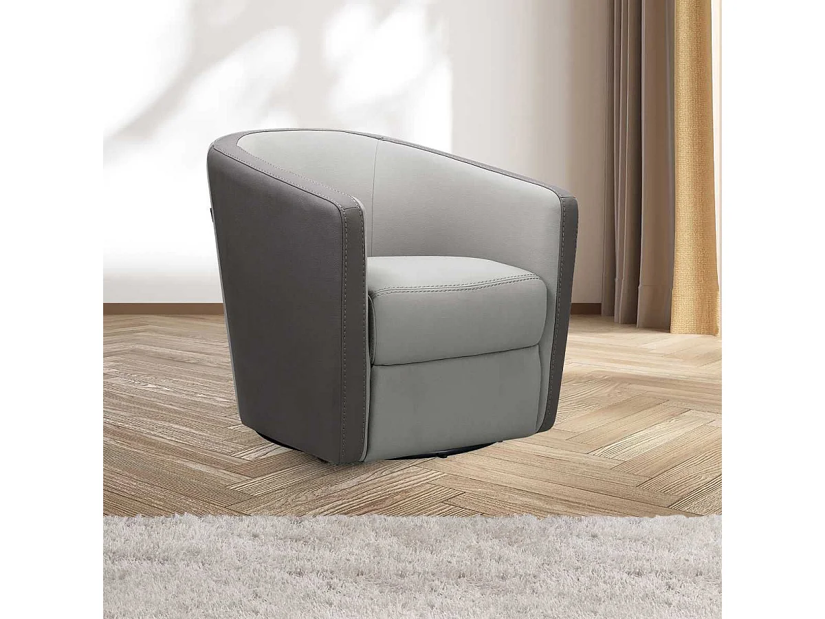 Fauteuil cabriolet pivotant 360° tissu micro grain gris perle et gris plomb - GINKO