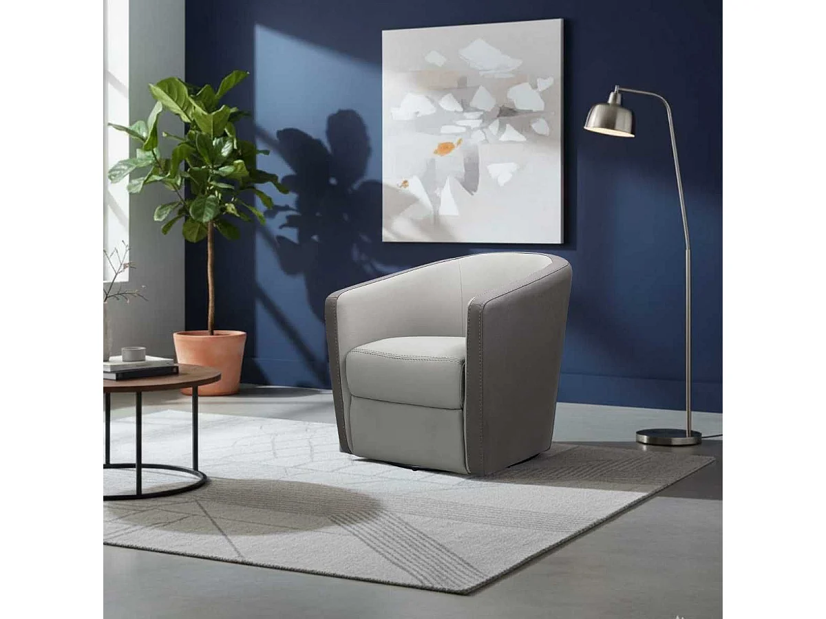 Fauteuil cabriolet pivotant 360° tissu micro grain gris perle et gris plomb - GINKO