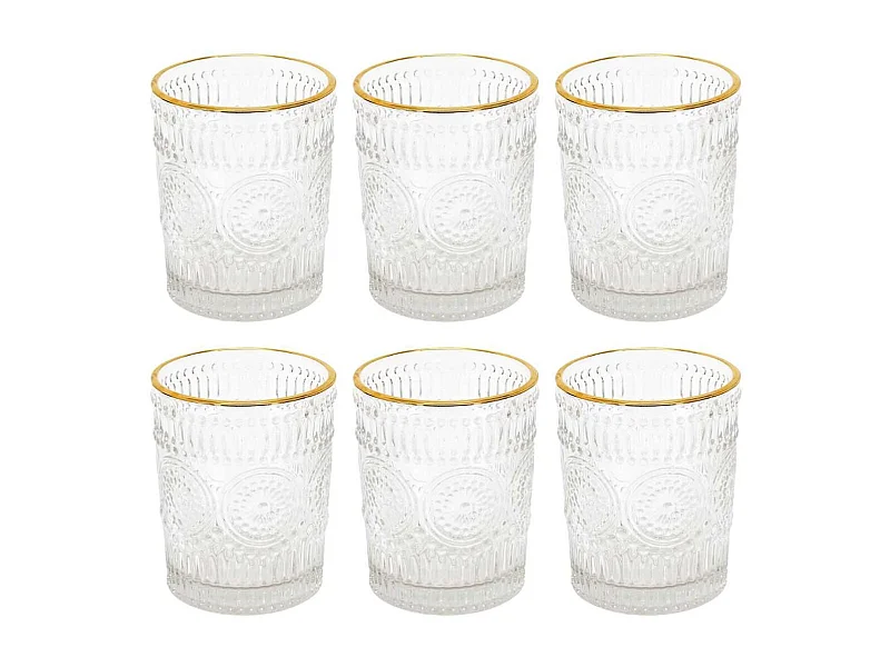 Set de 6 verres 25cl en verre avec reliefs géométriques et liseré doré