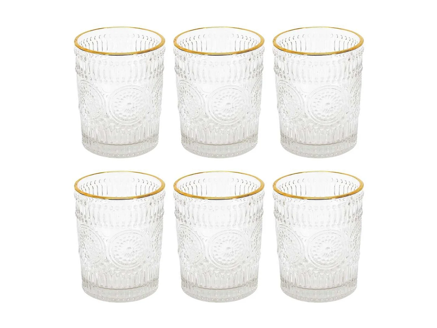 Set de 6 verres 25cl en verre avec reliefs géométriques et liseré doré