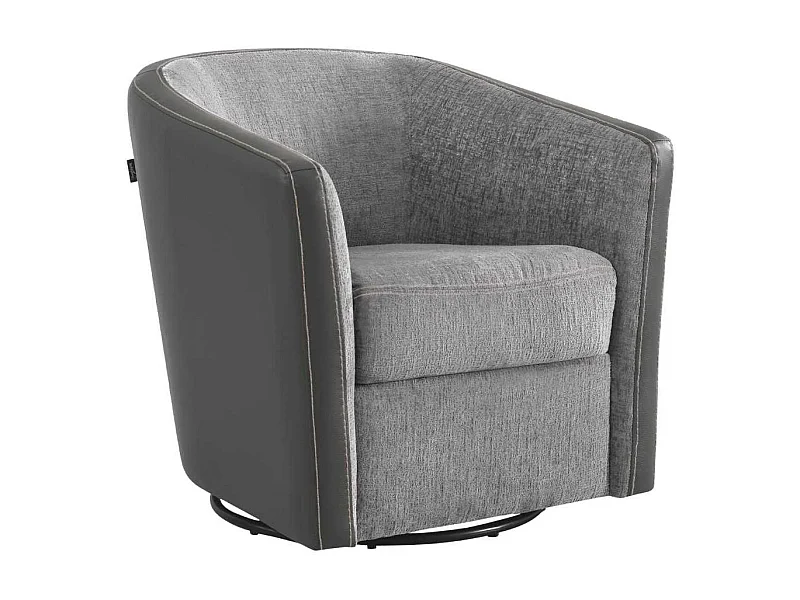 Fauteuil cabriolet pivotant 360° tissu chenillé bicolore et PVC gris - GINKO