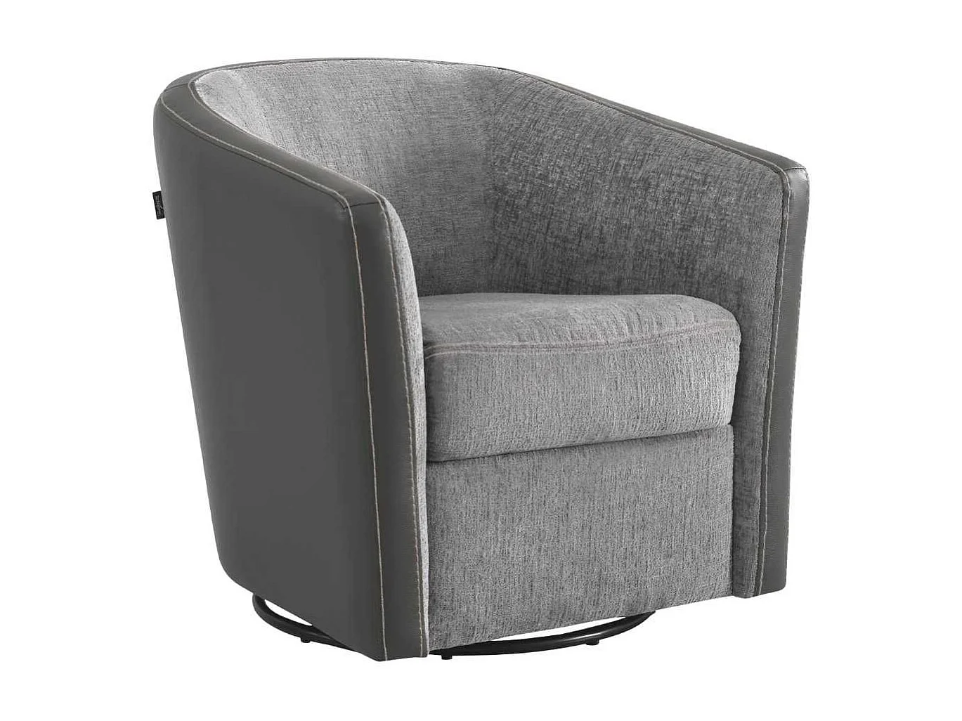 Fauteuil cabriolet pivotant 360° tissu chenillé bicolore et PVC gris - GINKO