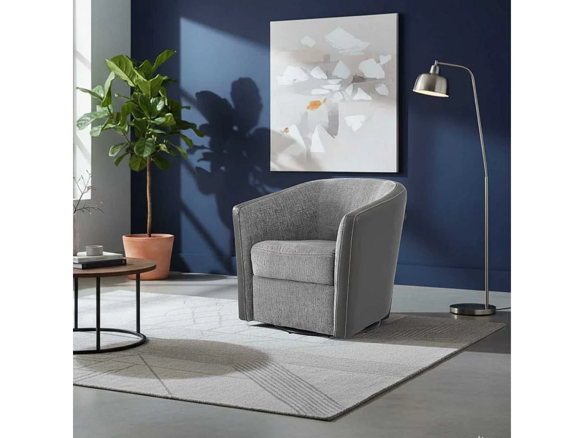 Fauteuil cabriolet pivotant 360° tissu chenillé bicolore et PVC gris - GINKO