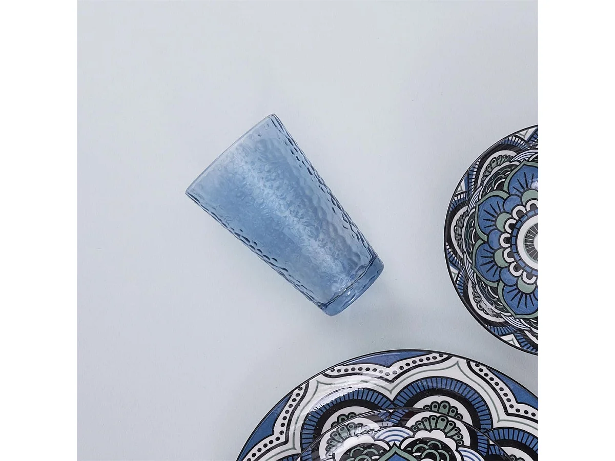 Set de 6 verres 34cl en verre martelé bleu fumé