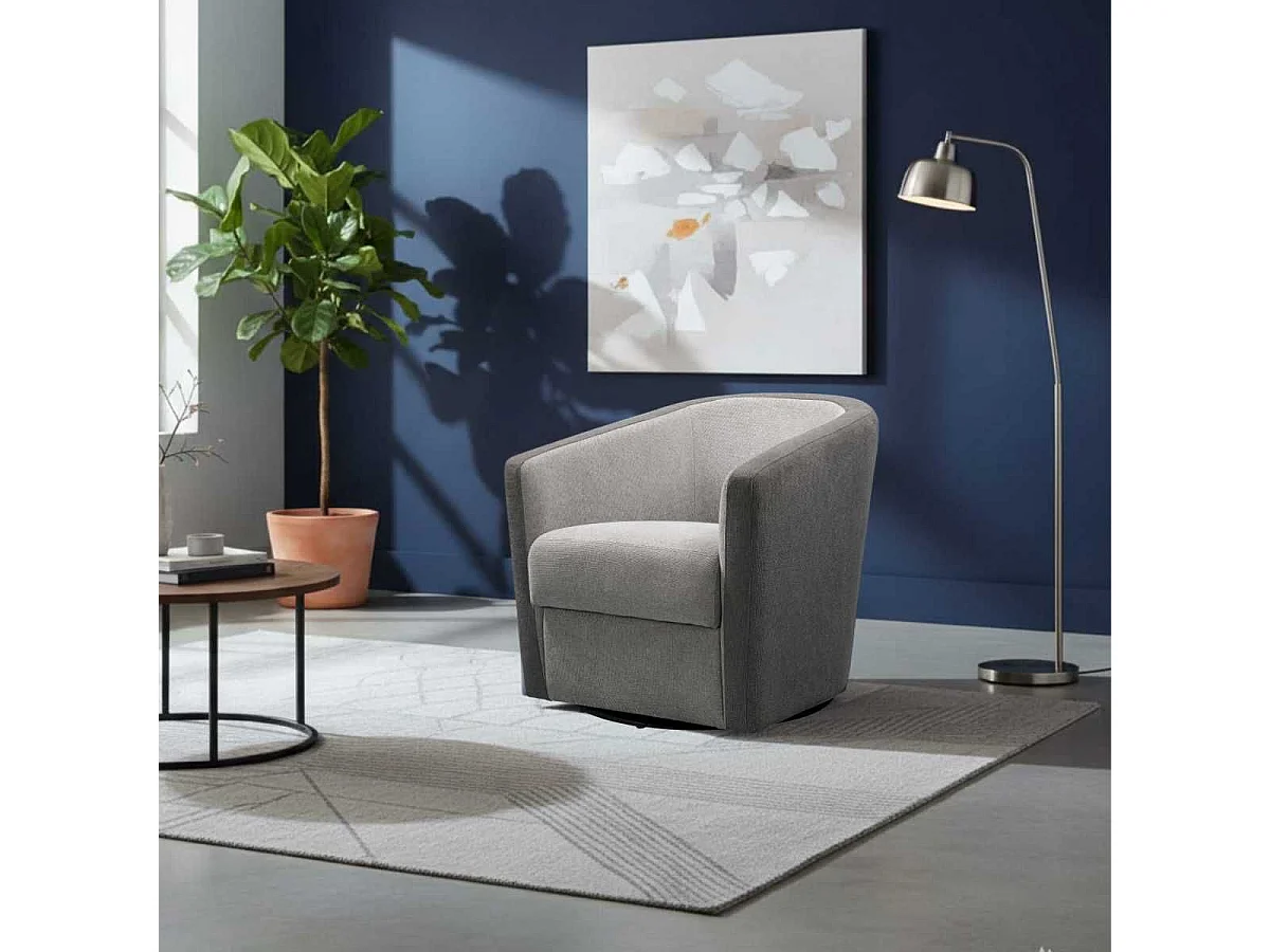 Fauteuil cabriolet pivotant 360° tissu polyester gris clair et gris foncé - GINKO