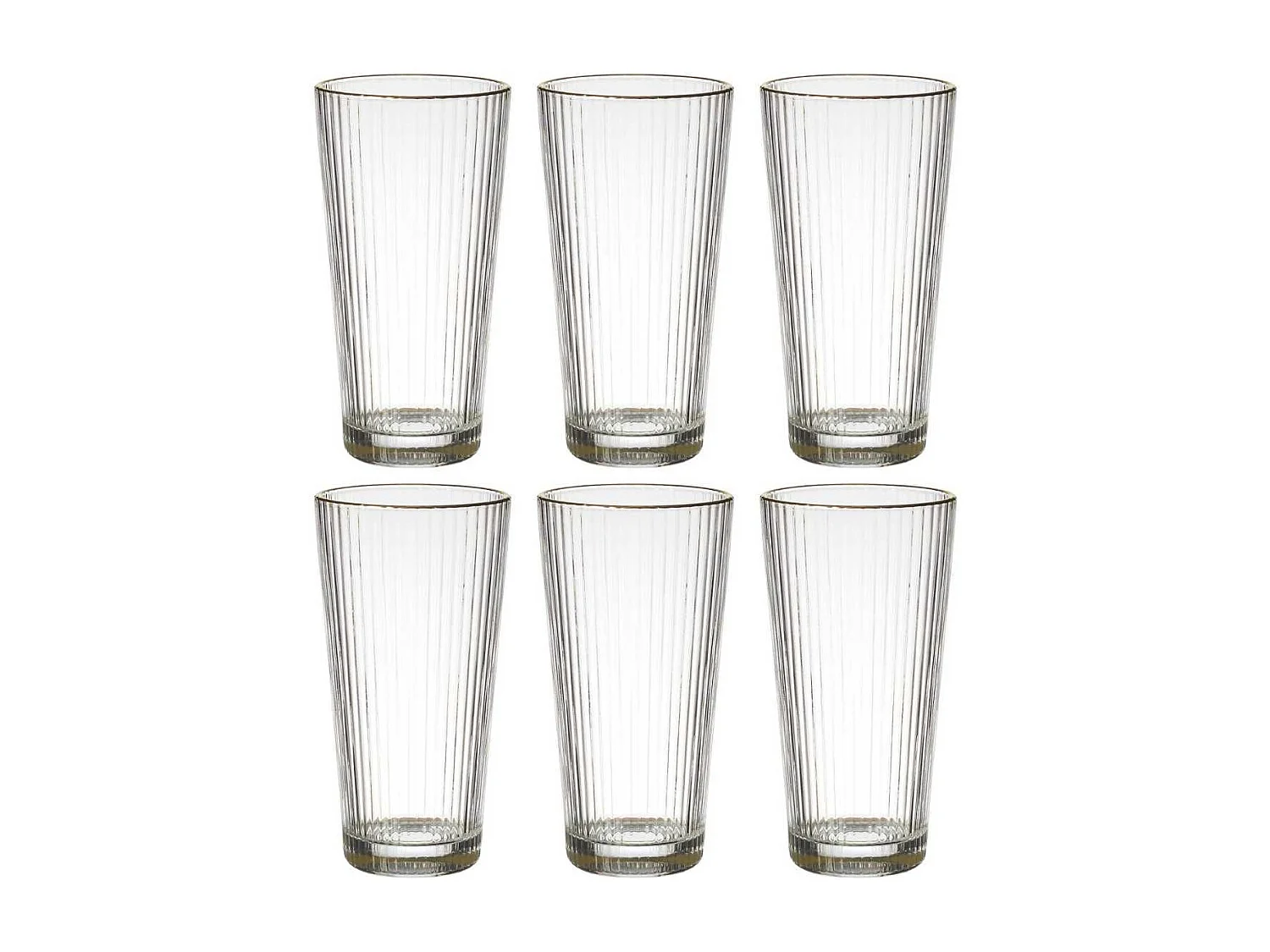 Set de 6 verres 40cl en verre avec stries et liseré doré