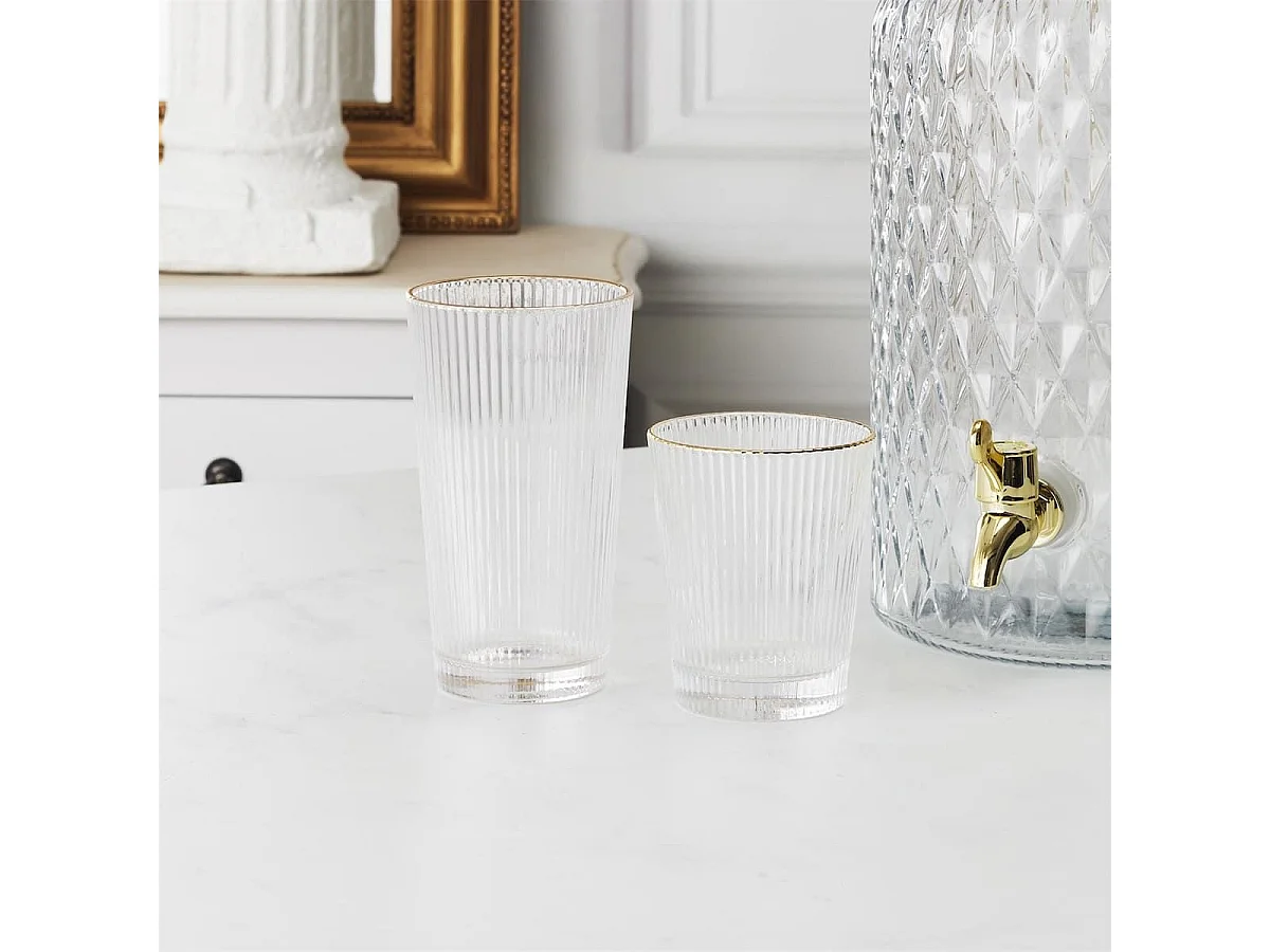 Set de 6 verres 40cl en verre avec stries et liseré doré