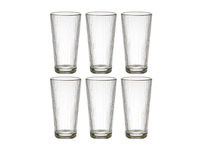 Set de 6 verres 40cl en verre avec stries et liseré doré