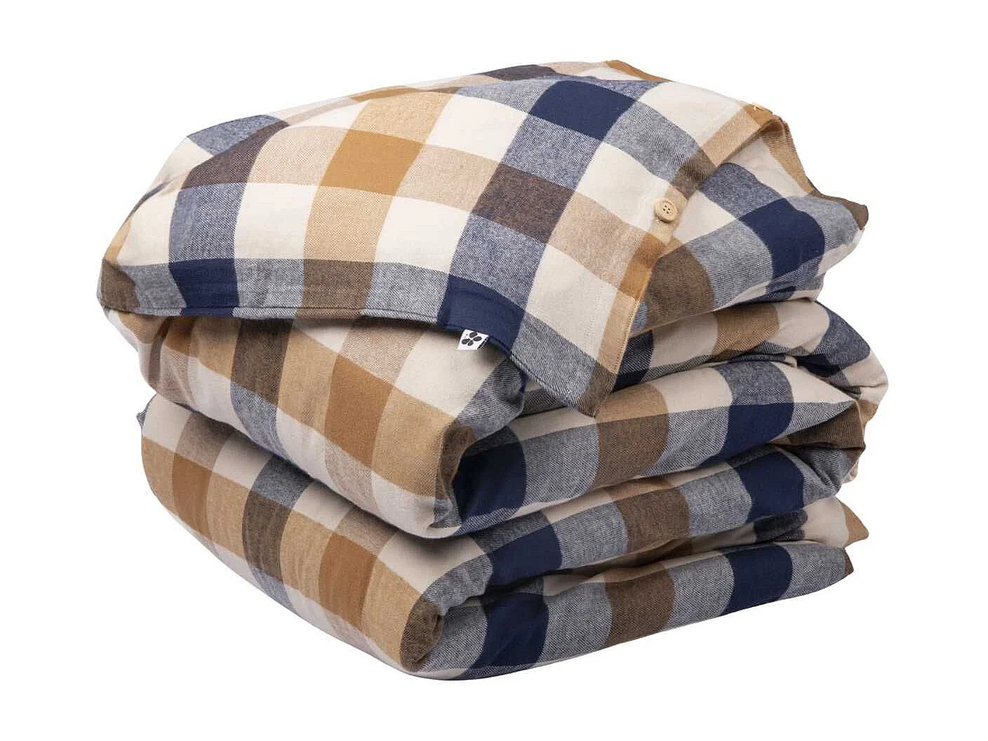 Housse de couette 240x220cm  en flanelle de coton à carreaux beige - BASTIEN