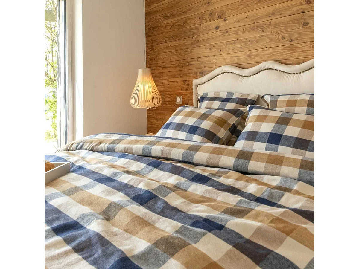 Housse de couette 240x220cm  en flanelle de coton à carreaux beige - BASTIEN
