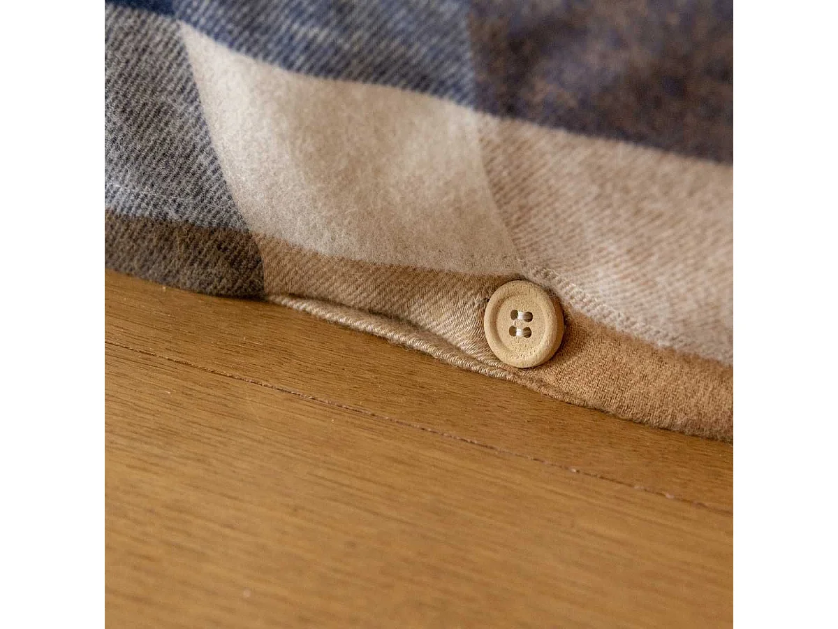 Housse de couette 260x240cm  en flanelle de coton à carreaux beige - BASTIEN