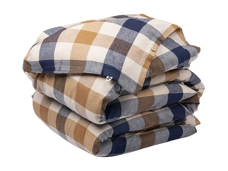 Housse de couette 260x240cm  en flanelle de coton à carreaux beige - BASTIEN