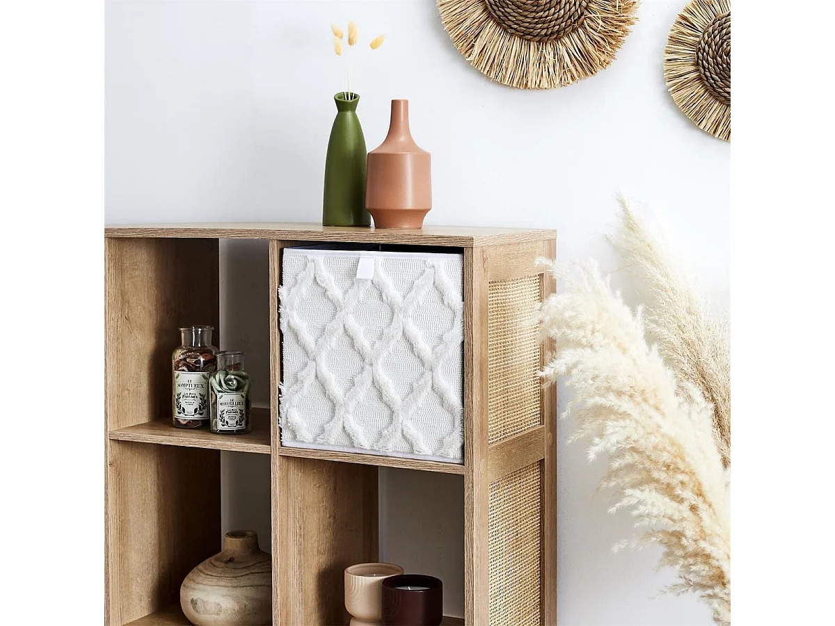 Cube de rangement pliable tissu tufté blanc 30x30 cm