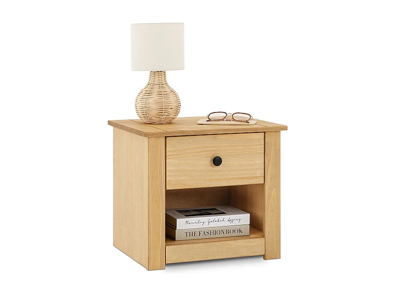 Table de chevet CANCUN H 41 cm en bois massif finition laquée avec 1 tiroir, table de nuit meuble de rangement