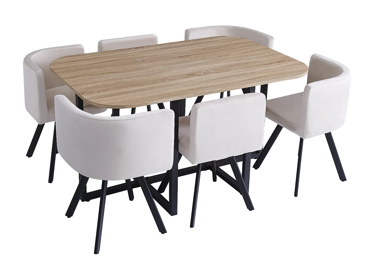 Ensemble Table et 6 chaises VENDOME beige pieds noirs
