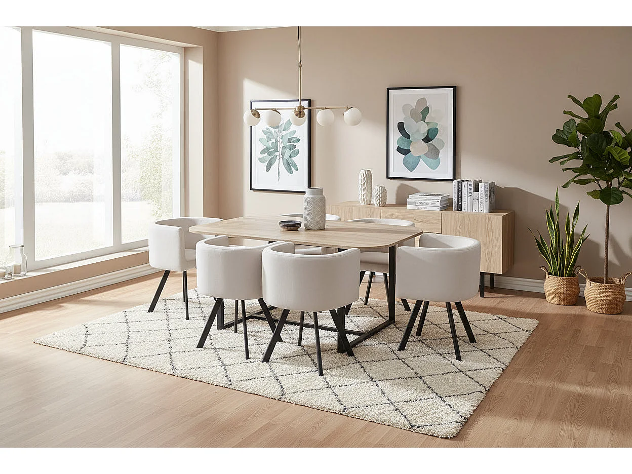 Ensemble Table et 6 chaises VENDOME beige pieds noirs