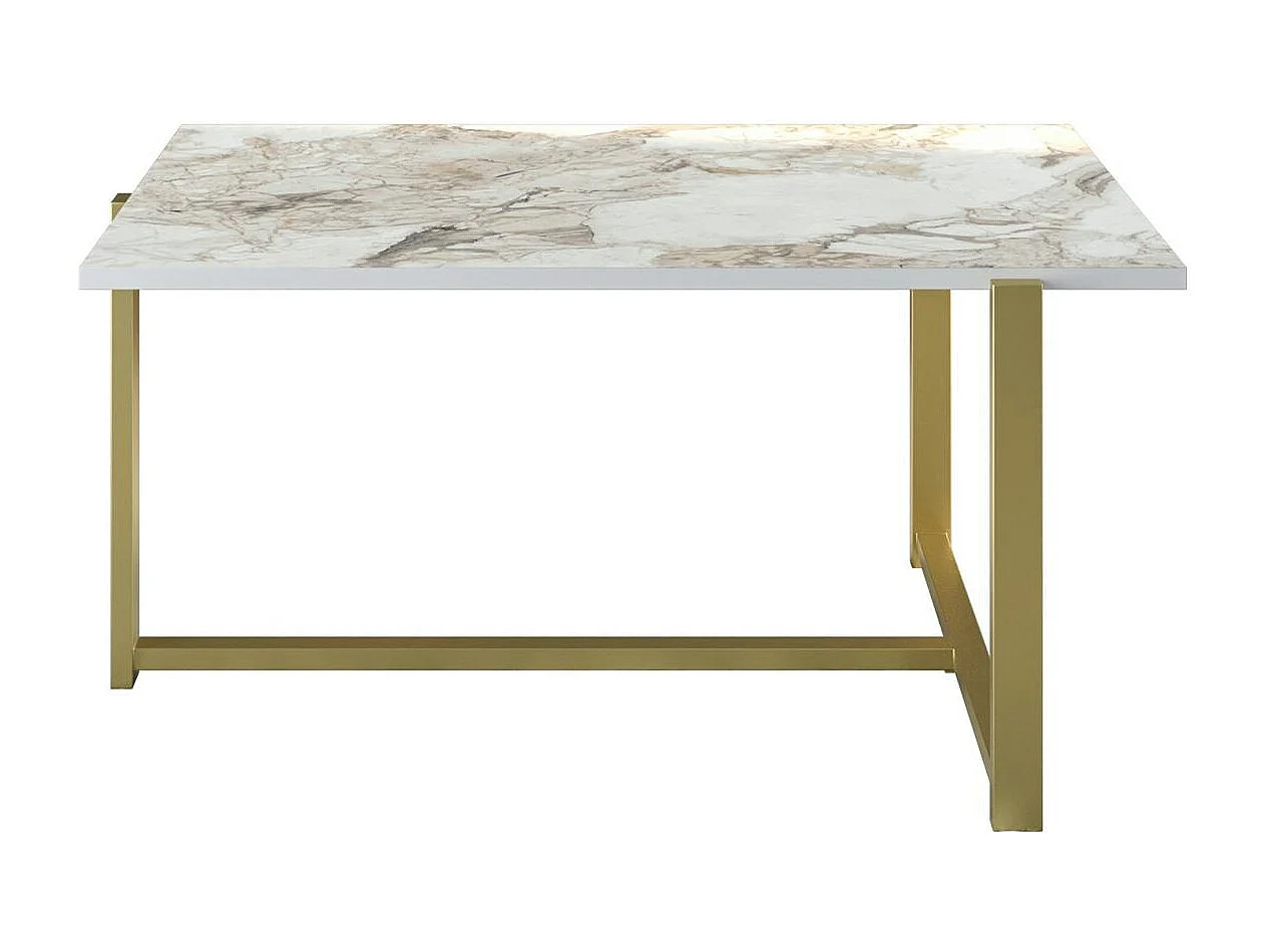 Table basse rectangulaire effet marbre pied en T doré MARFA