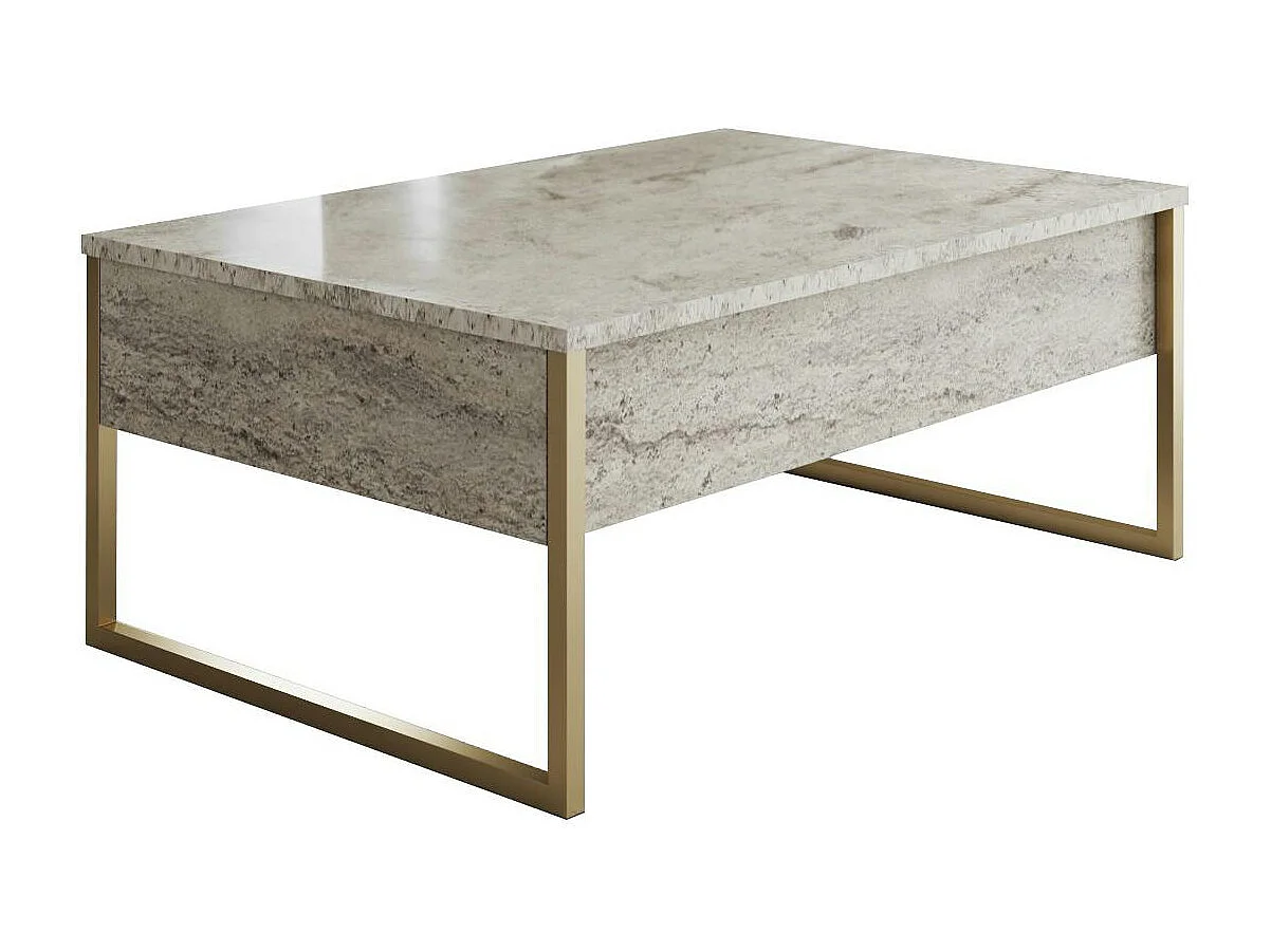 Table basse rectangulaire effet travertin, pieds dorés JENA