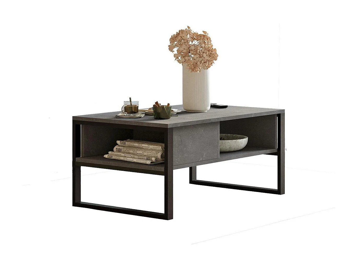 Table basse rectangulaire grise avec niches rangement JENA