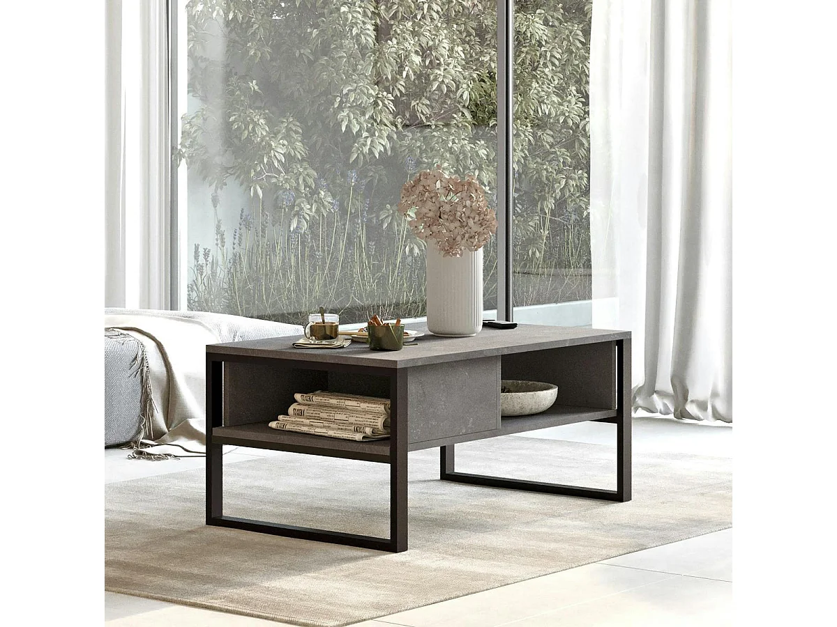 Table basse rectangulaire grise avec niches rangement JENA