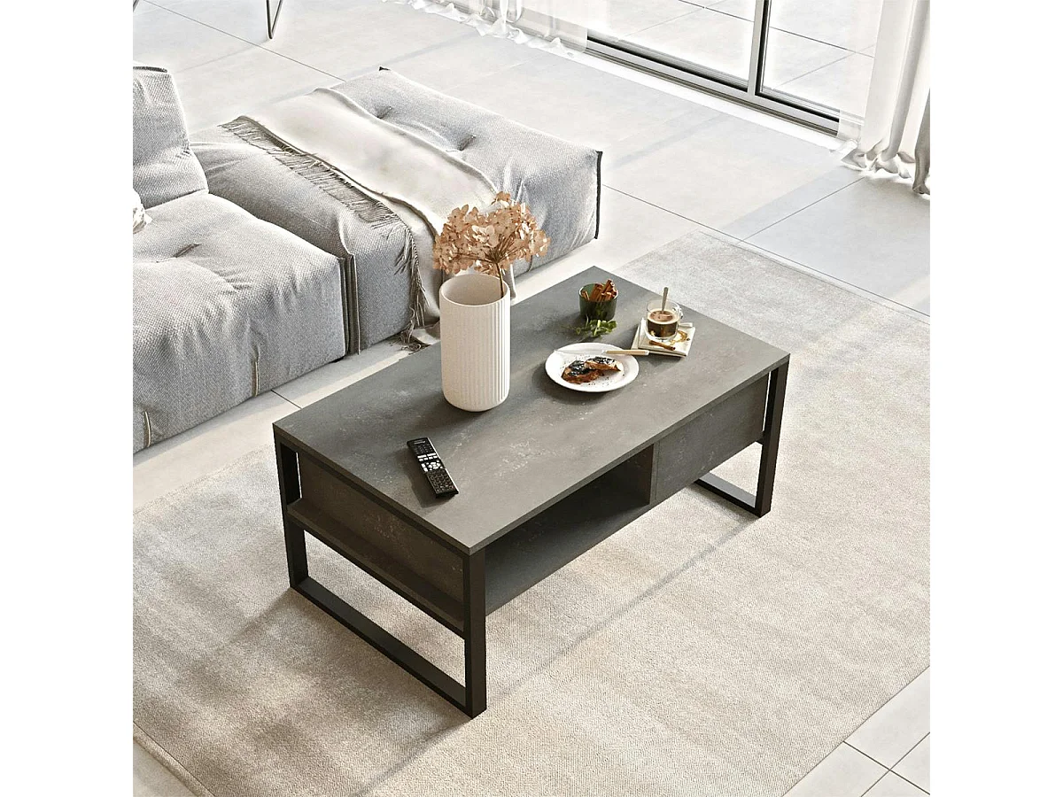 Table basse rectangulaire grise avec niches rangement JENA