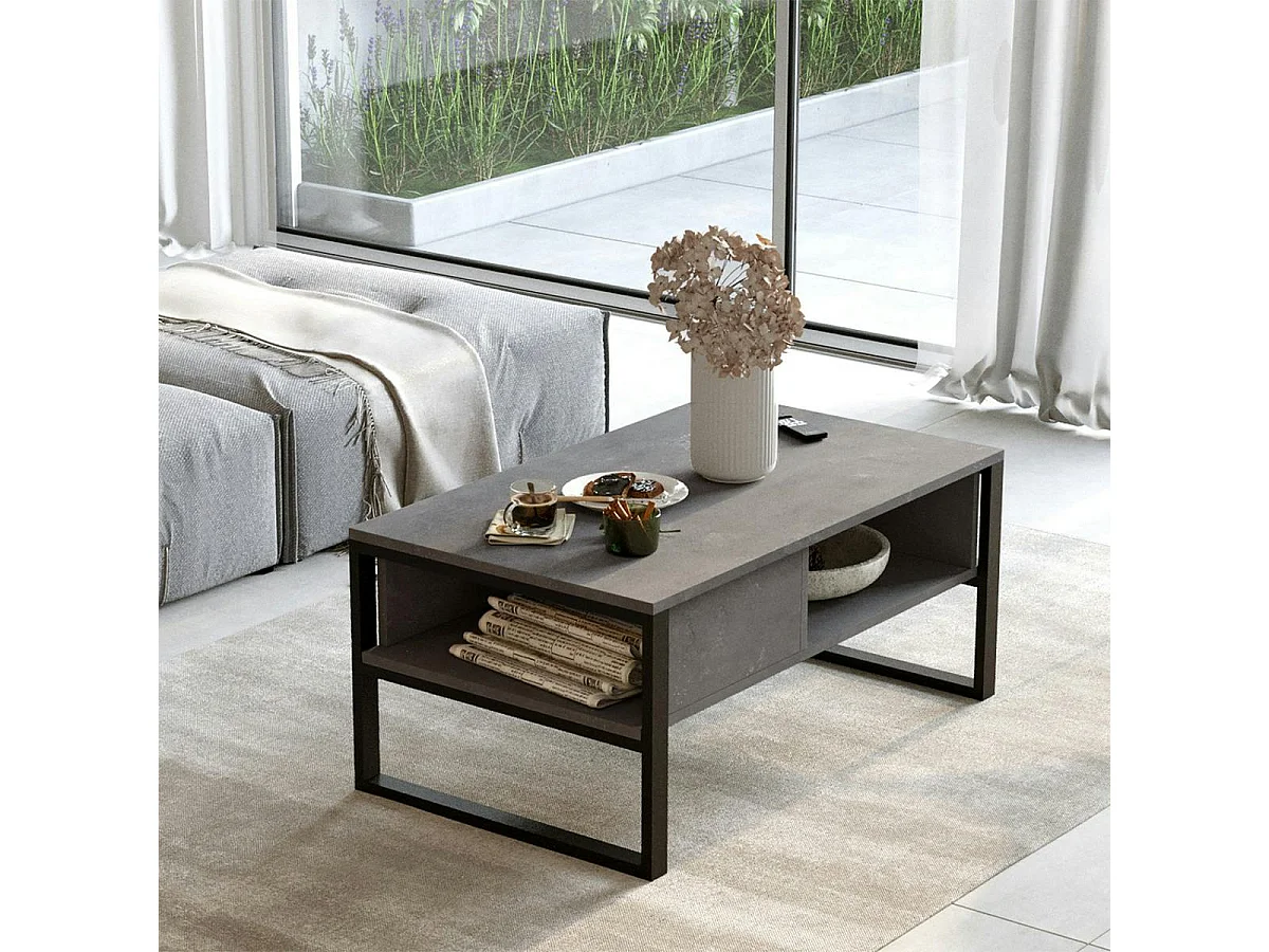 Table basse rectangulaire grise avec niches rangement JENA