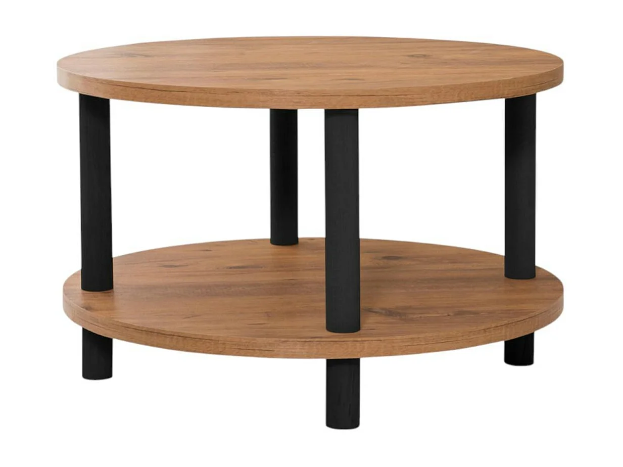 Table basse ronde double plateau effet pin détail noir MARFA