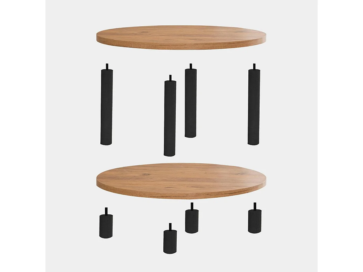 Table basse ronde double plateau effet pin détail noir MARFA